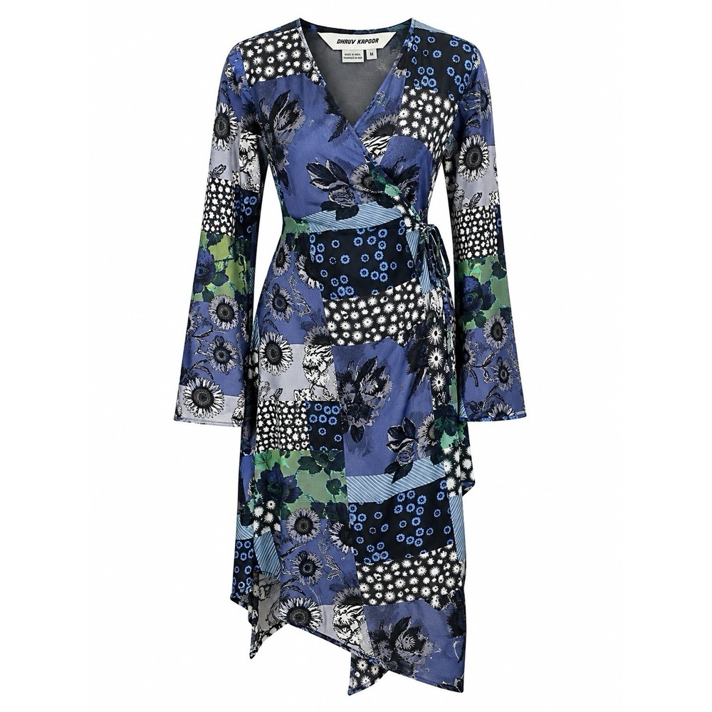 $228 NWT Anthropologie Dhruv Kapoor Long-Sleeve Floral Patchwork Wrap Dress Sz M